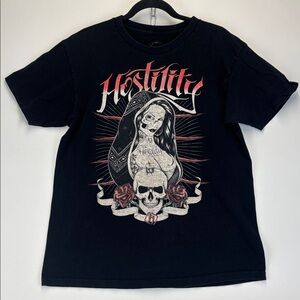 HOSTILITY Brand Skull Graphic T-Shirt Black Size Large